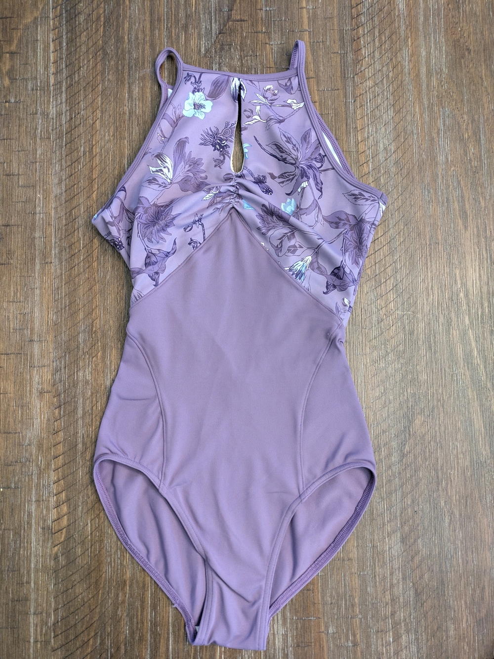 Mirella Lavender Floral High-Neck Leotard Size P (Axs)